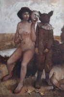 Lot 431 - Bohuslav Barlow, Masked Ball - Study in Brown, acrylic on paper.