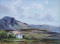 Lot 443 - A.P. Jury, Rural view with cottage, oil.
