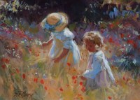 Lot 447 - Dianne Flynn, Sisters in Summertime, acrylic.