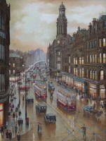 Lot 457 - Steven Scholes, St.Mary's Gate, Manchester, 1936, oil.