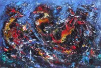 Lot 468 - David Wilde, Cock Fight, acrylic.