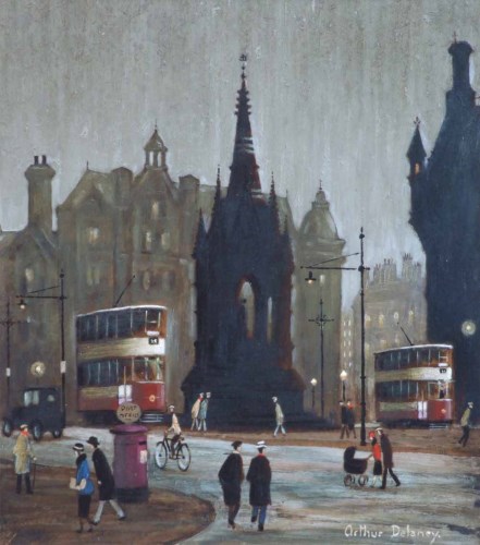 Lot 487 - Arthur Delaney, Albert Square, Manchester, oil.