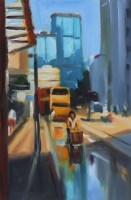 Lot 494 - Liam Spencer, Girl with Handcart, Hong Kong, oil.