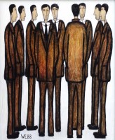 Lot 495 - Nick Webb, 9 Business Men, oil on board.
