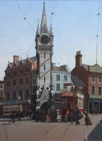 Lot 496 - R.F. Berridge, Leicester Clock Tower, oil.
