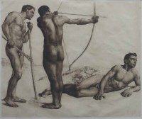 Lot 555 - Erich Wolfsfeld, Three Archers, etching.