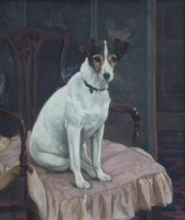 Lot 565 - English School, early 20th century, Portrait of a Jack Russell Terrier, oil.