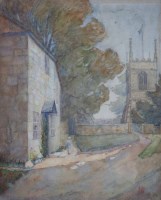Lot 576 - H.B, 19th/20th century, Village scene with figure outside a cottage, watercolour.