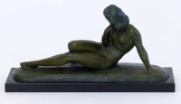 Lot 599 - Patinated bronze figure of a female on black marble base after Cipriani.