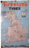 Lot 19 - Firestone tyres map of England enamel sign.