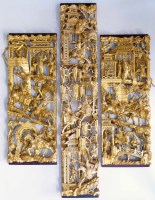 Lot 256 - Pair of gilt wood oriental wall panels.
