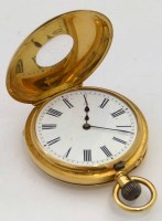 Lot 365 - 18K gold Swiss half hunter fob watch