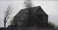 Lot 377 - Jack Simcock, Building and a figure, oil.