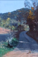 Lot 390 - Douglas Anderson, Labrador about to retrieve a Cock Pheasant, oil.