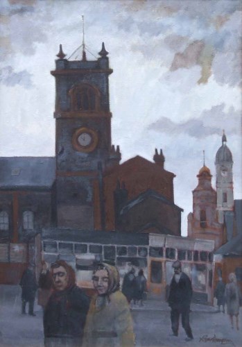 Lot 392 - Roger Hampson, St. George's Church, Bolton, oil.