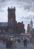 Lot 392 - Roger Hampson, St. George's Church, Bolton, oil.