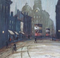 Lot 405 - Arthur Delaney, Manchester street scene, oil.