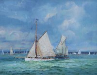 Lot 407 - B.A. Peckham, Regatta off Cowes, oil.
