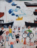Lot 449 - Simeon Stafford, People on a Promenade, oil.