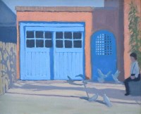 Lot 456 - Andrew Macara, Seated figure and birds, oil.