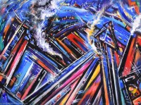 Lot 469 - David Wilde, Colours appeared and in my mind's eye I soared above the Docks like a bird, acrylic.