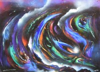 Lot 470 - David Wilde, The Fire of Spring along the misty river Ogwen, acrylic.
