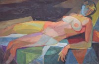 Lot 472 - Jerzy Faczynski, Reclining nude, oil.