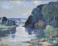 Lot 488 - Leonard Richmond, River scene, oil.