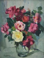 Lot 490 - Edward Wesson, Floral still life, oil.