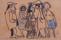 Lot 495 - John Thompson, Lancashire Folk - An Old Wedding, mixed media.