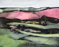 Lot 498 - Geoffrey Key, Rural scene, mixed media.