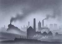 Lot 499 - Trevor Grimshaw, Train Leaving a Town, pencil and graphite.