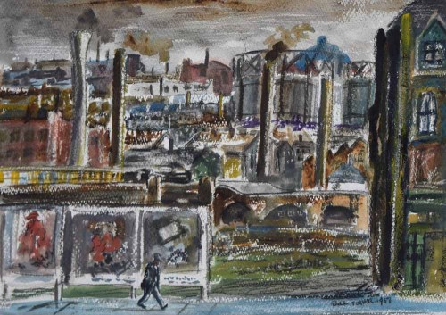 Lot 501 - William Ralph Turner, Industrial landscape with chimneys, watercolour.