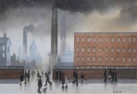 Lot 505 - Braaq, Industrial scene with figures, pastel.