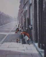 Lot 510 - Marc Grimshaw, Women washing the steps, pastel.