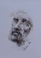 Lot 542 - Peter Howson, Male portrait, ink.
