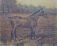 Lot 566 - George Paice, Bay hunter in a landscape, oil.