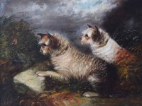 Lot 571 - Style of Armfield, Terriers in a landscape, oil.
