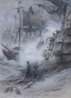 Lot 589 - Charles William Wyllie, The Battle of Ushant, ink and wash.