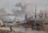 Lot 596 - William Havell, St. Mary Redcliffe, Bristol from the docks, watercolour.