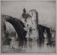 Lot 622 - Hedley Fitton, Continental bridge scenes, signed etchings (2).