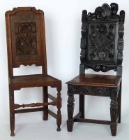 Lot 668 - Dark oak hall chair and one other.