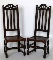 Lot 675 - Pair of oak highback chairs.