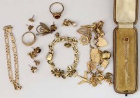 Lot 274 - 9ct charm bracelet, two bracelets, two rings