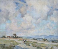 Lot 307 - Bertram Priestman, Summertime in Sussex, oil.