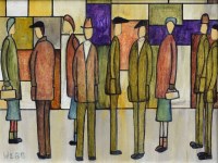 Lot 322 - Nick Webb, Figure group, oil on board.