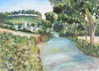 Lot 326 - J.A. Wade, Rural lane with a village in the distance, oil.