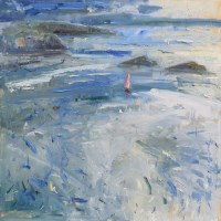 Lot 327 - Gareth Parry, Seascape with Yacht and Two Small Islands, oil.