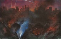 Lot 339 - David Wilde, Irwell, Blitz with downed raider (& broken gas main), acrylic.