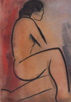 Lot 358 - Mary Stork, Seated female nude, mixed media.